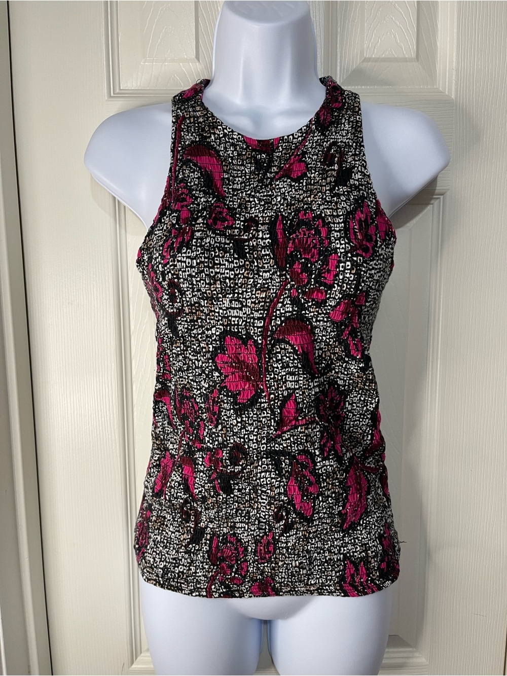 INC Animal and Dark Floral Print Smock Retro Tank Keyhole Back Tank Size Small